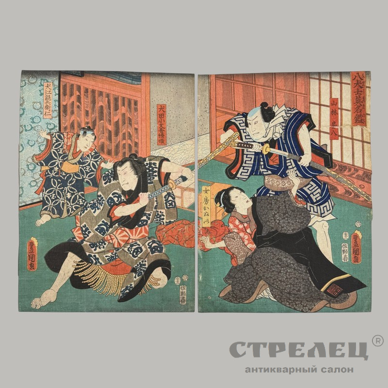 фото — укиё-э - диптих «восемь прославленных воинов». утагава кунисада. 1854 год