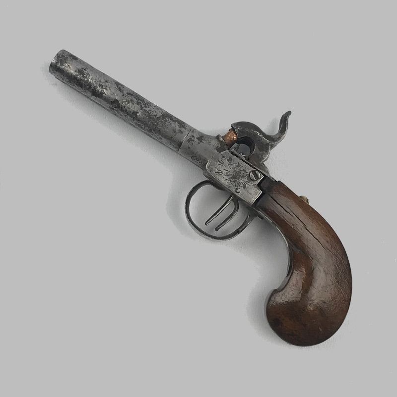картинка пистолет капсюльный, двуствольный, карманный, г. льеж, 19 век