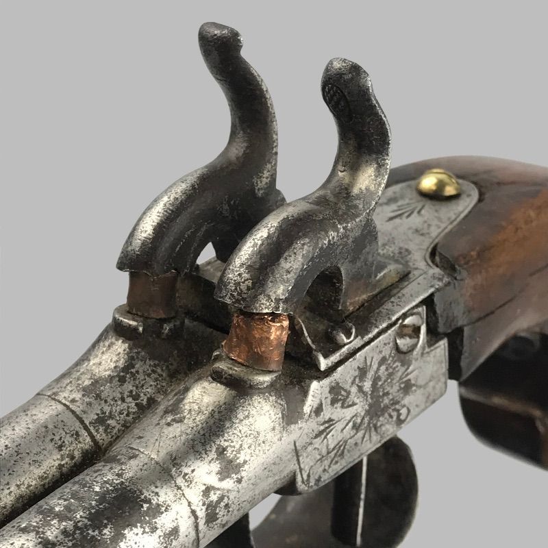 картинка пистолет капсюльный, двуствольный, карманный, г. льеж, 19 век