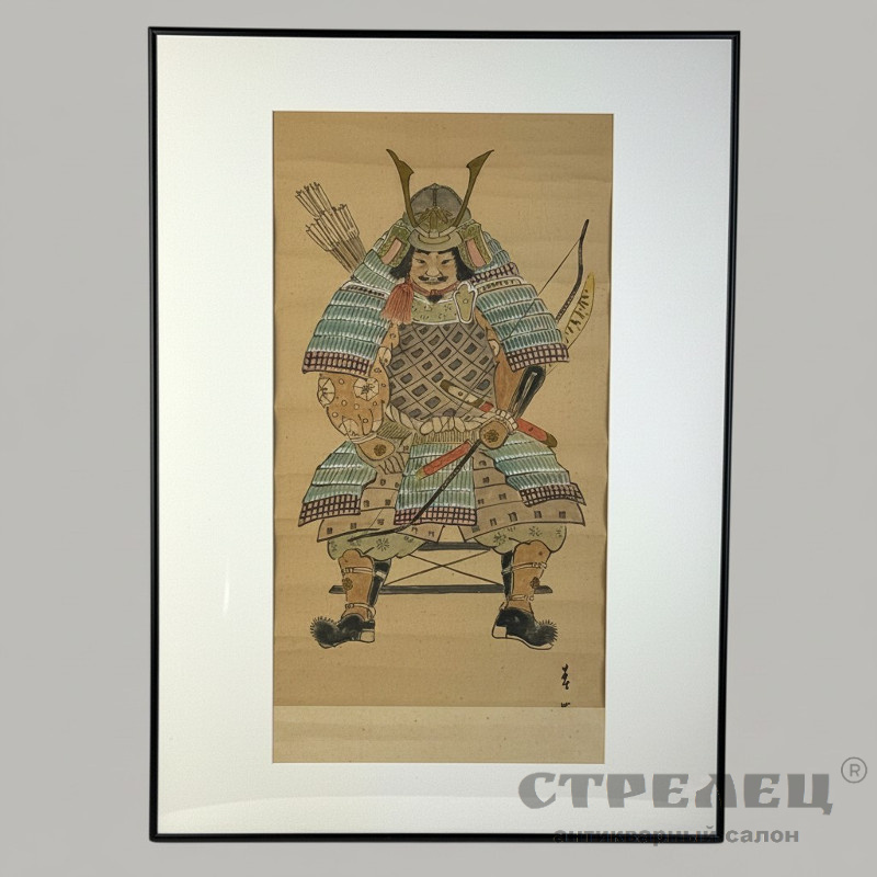 фото — японская картина на шёлке «знатный военачальник», 1873–1944 гг.