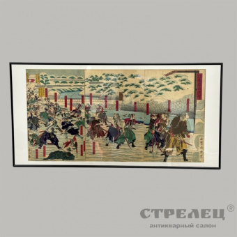 фото — укиё-э триптих «снег на сакураде». япония, 1868-1880 гг.
