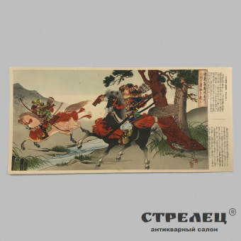 картинка цветной принт «конные самураи». япония, начало 20 века