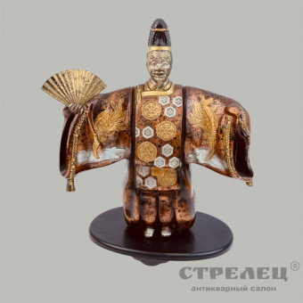 фото — японская бронзовая статуэтка «окина» — актёр театра но