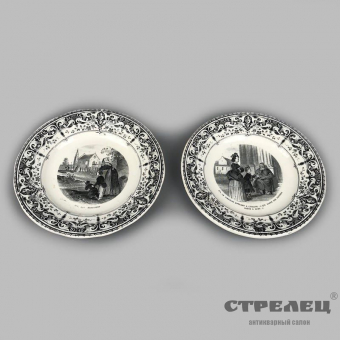 картинка пара декоративных фарфоровых тарелок. франция, начало 20 века