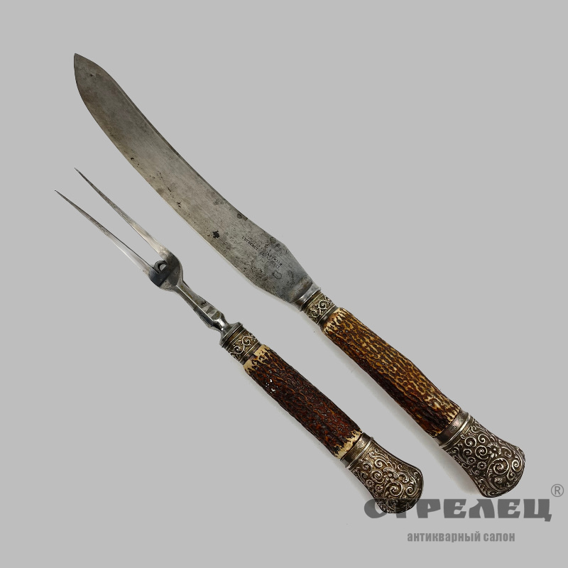 картинка — нож и вилка для мяса (охотничий набор). англия, 1881 год