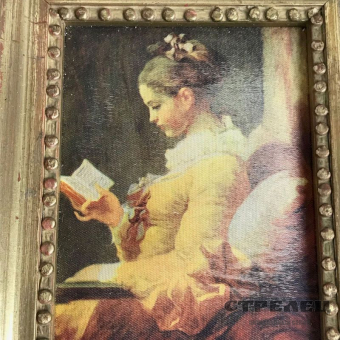 картинка шелкография «девушка с книгой». европа, 19 век