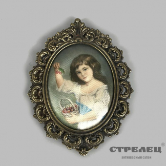 картинка шелкография «девочка с вишней». европа, 19 век