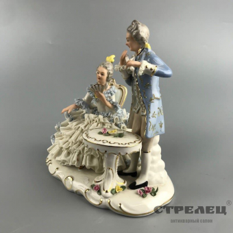 картинка фарфоровая статуэтка «дама и флейтист». дрезден