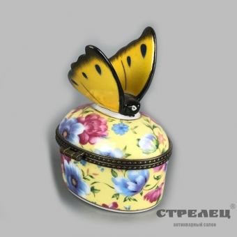 картинка фарфоровая шкатулочка «жёлтая бабочка». limoges