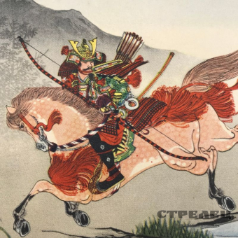 картинка цветной принт «конные самураи». япония, начало 20 века