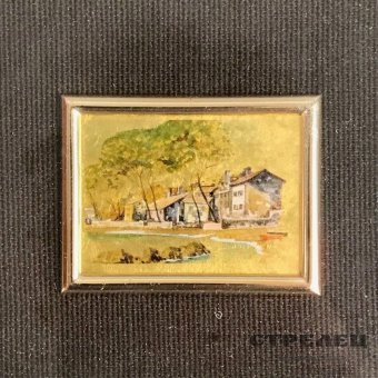 картинка миниатюрная картина на золоте «пейзаж с домами». италия