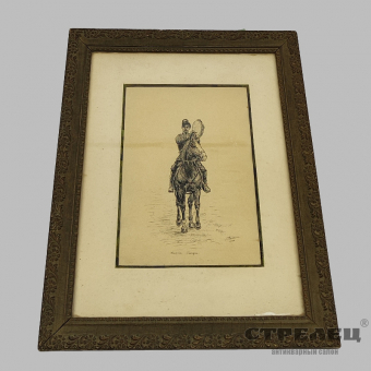 картинка — картина в раме графика «казак с бубном», 1904 год