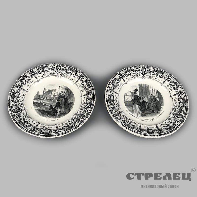 картинка пара декоративных фарфоровых тарелок. франция, начало 20 века