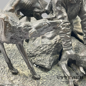 картинка — бронзовая скульптура «охота на волка». н. либерих, 1884 год