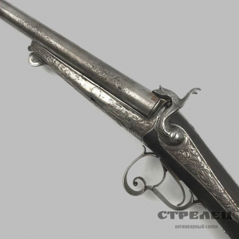 картинка ружьё двуствольное охотничье под шпилечный патрон, 19 век