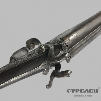 картинка ружьё двуствольное охотничье под шпилечный патрон, 19 век