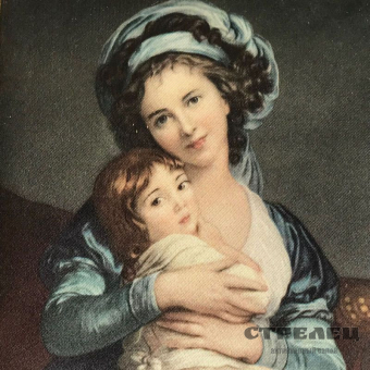 картинка «портрет молодой мамы с девочкой». шелкография. франция, 19 век