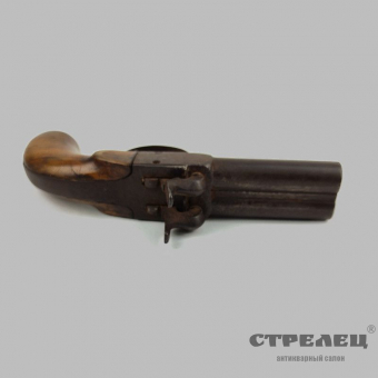 картинка — пистолет капсюльный, двуствольный.  европа, начало 19 века