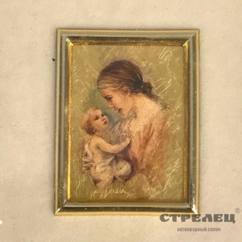 картинка хромолитография на золоте «мама с ребёнком». италия