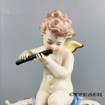 Картинка фарфоровый парный подсвечник «ангелочек с флейтой»