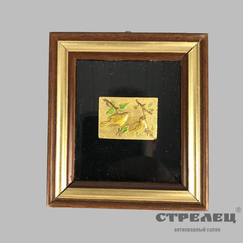 картинка картина миниатюрная на золоте «воробьи на ветке»