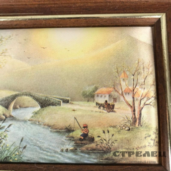 картинка шелкография «сельский пейзаж с мостом». европа, 19 век