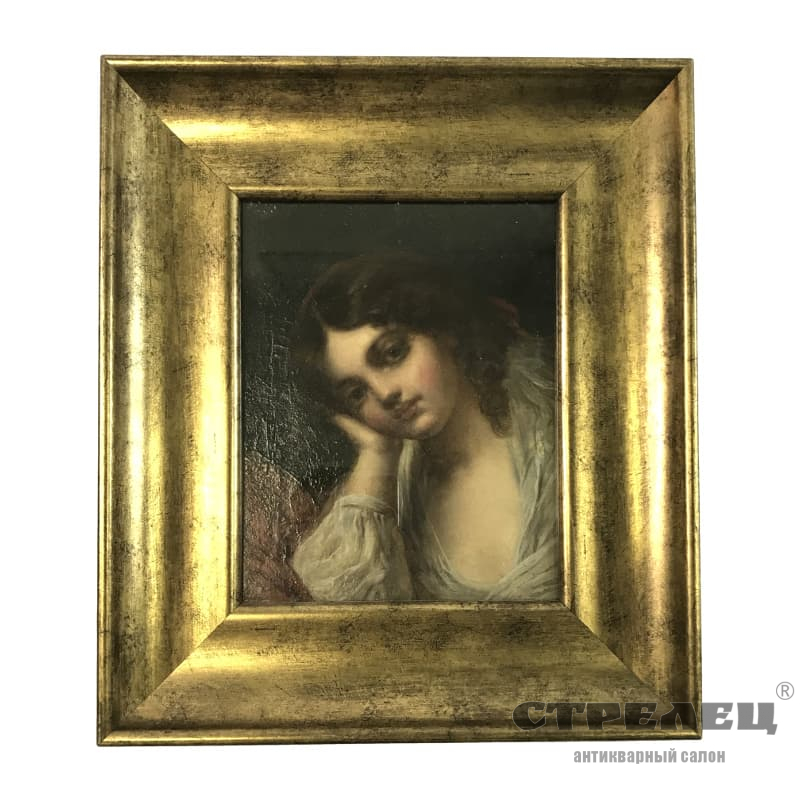 Картина "Женская головка с красной лентой". Европа, начало 19 века