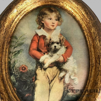картинка шелкография «мальчик с собакой». европа, 19 век