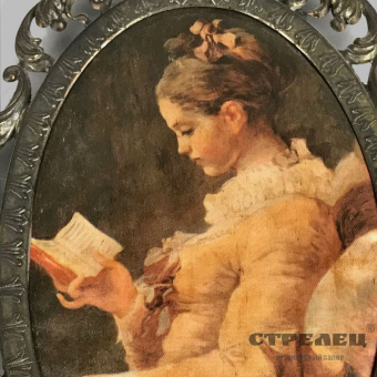 картинка шелкография «девушка с книгой». италия. 19 век