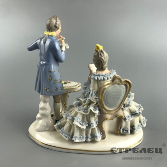картинка фарфоровая статуэтка «дама и флейтист». дрезден