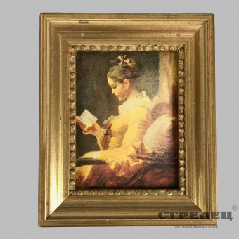 картинка шелкография «девушка с книгой». европа, 19 век
